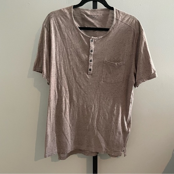 John Varvatos Henley Ink Splatter Print Shirt Greige Size Large - Picture 2 of 7